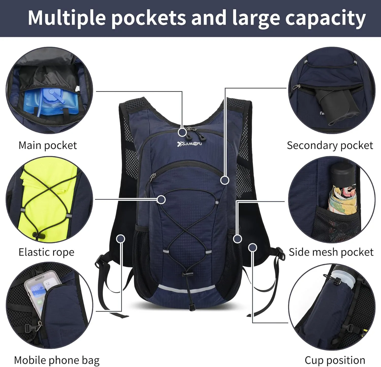 18L Hiking Backpack for Women Men Small Backpack Travel Lightweight Packable Daypack Back Pack for Camping, Navy Blue