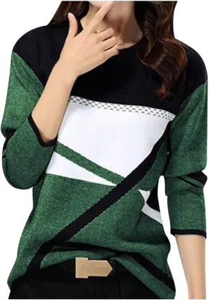 2024 Long Sleeve Shirts for Women Trendy Colors Blcok Winter Fall Tops Crewneck Loose fit Shirt Casual Dressy Blouses