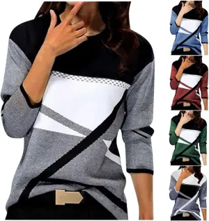 2024 Long Sleeve Shirts for Women Trendy Colors Blcok Winter Fall Tops Crewneck Loose fit Shirt Casual Dressy Blouses