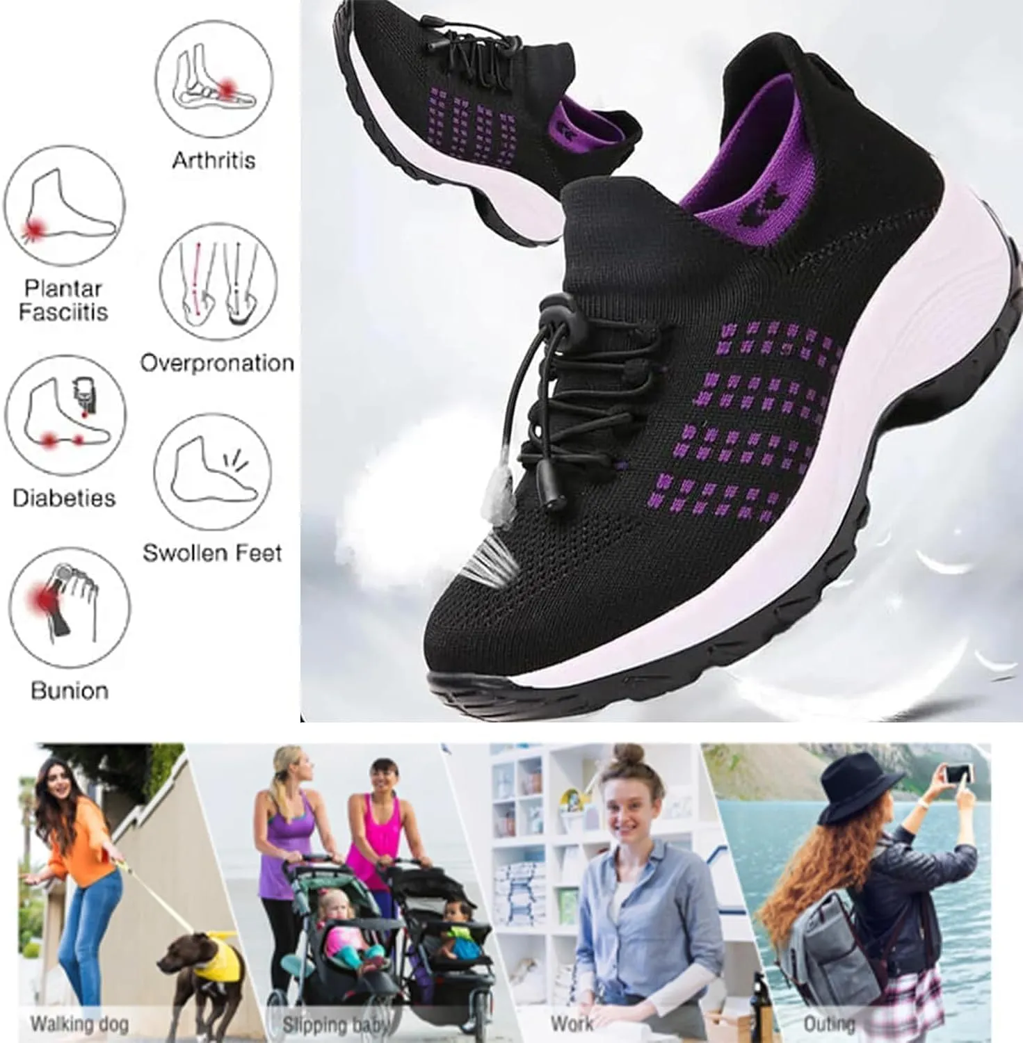 2025 New Ortho Pro Stretch Cushion Shoes for Women, Mesh Breathable Comfortwear Orthopedic Sneakers for Plantar Fasciitis