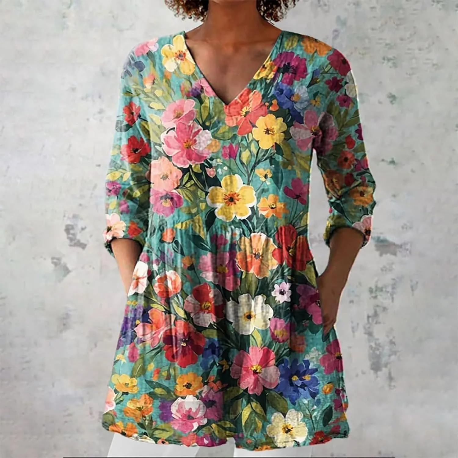 2025 Women Cotton Linen Boho Tops Casual Floral Graphic V Neck Blouses Vintage Long Sleeve Shirt Vacation Tunics
