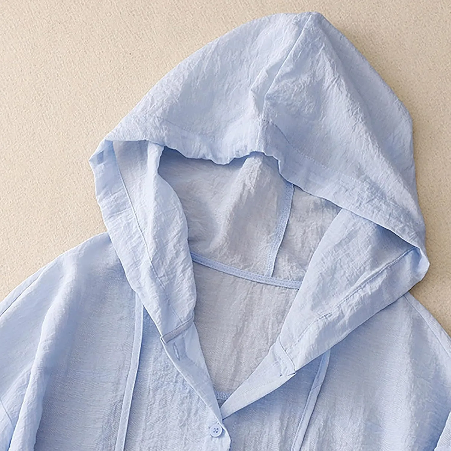 2025 Women Cotton Linen Hoodie Summer Loose Lightweight Drawstring Hooded Top Long Sleeve Button Beach Cover Up Blouses