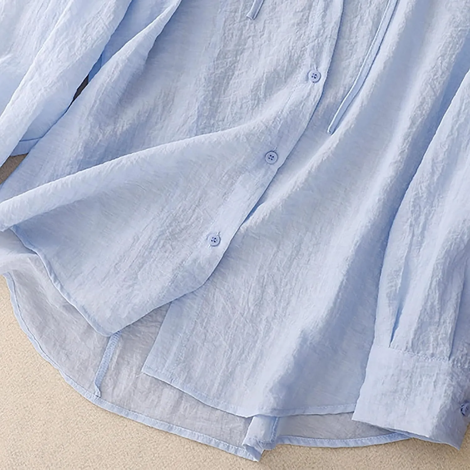 2025 Women Cotton Linen Hoodie Summer Loose Lightweight Drawstring Hooded Top Long Sleeve Button Beach Cover Up Blouses