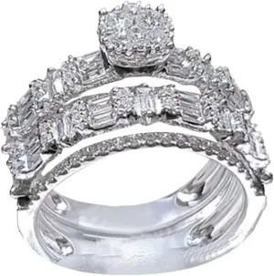 2Pcs Rhinestone Rings Set for Womens Inlaid Zircon Wedding Bands CZ Simulating Diamond Proposal Rings Lady (Silver, 11)