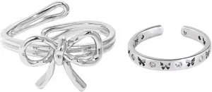 2Pcs Women Open Rings Set Vintage Bowknot Rings Stackable Thumb Knuckle Rings Adjustable Open Rings Set