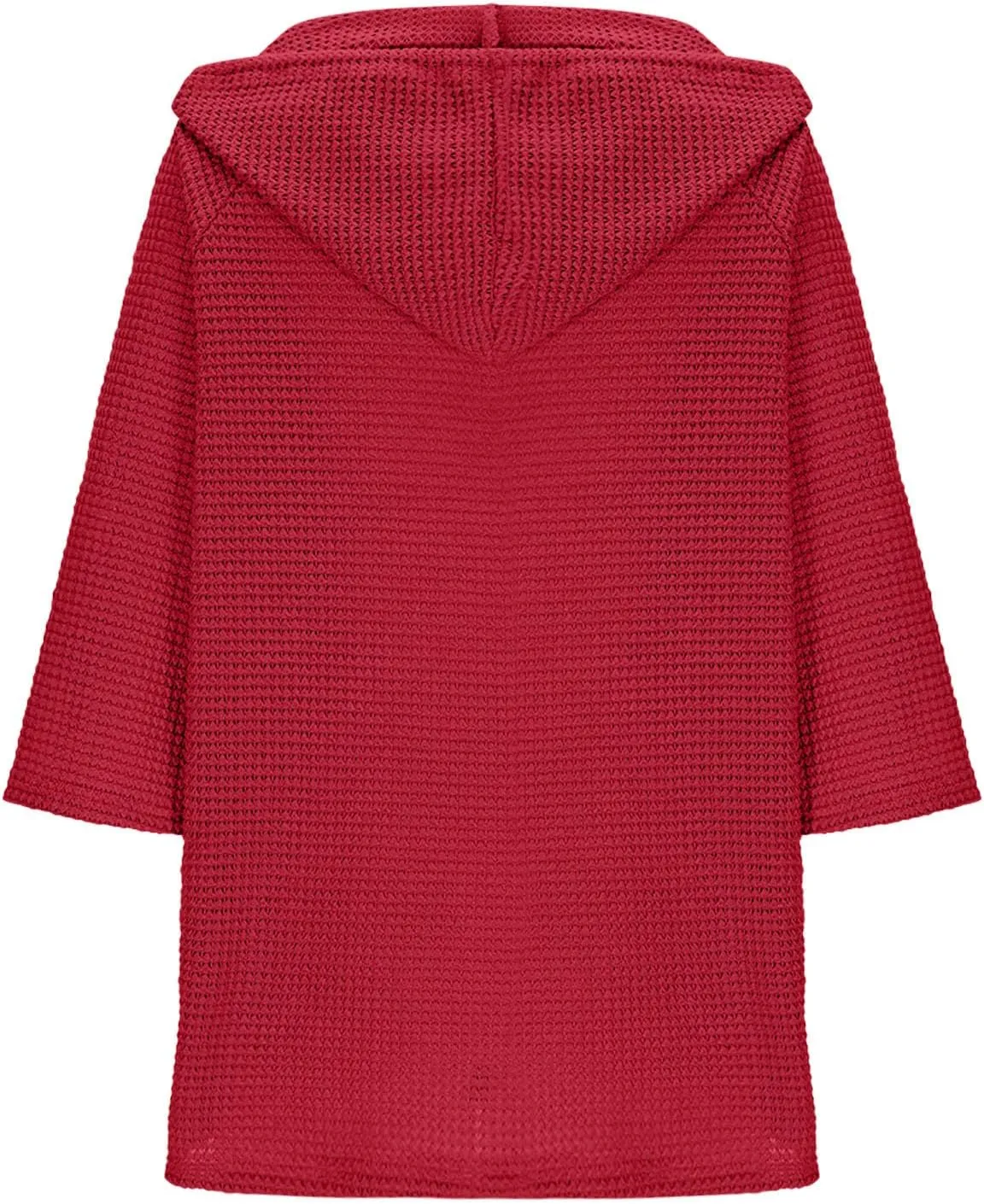 3/4 Length Sleeve Spring Tops for Women 2025 Waffle Knit Hooded Shirts Drawstring Buttons V Neck Blouses Comfy Clothes
