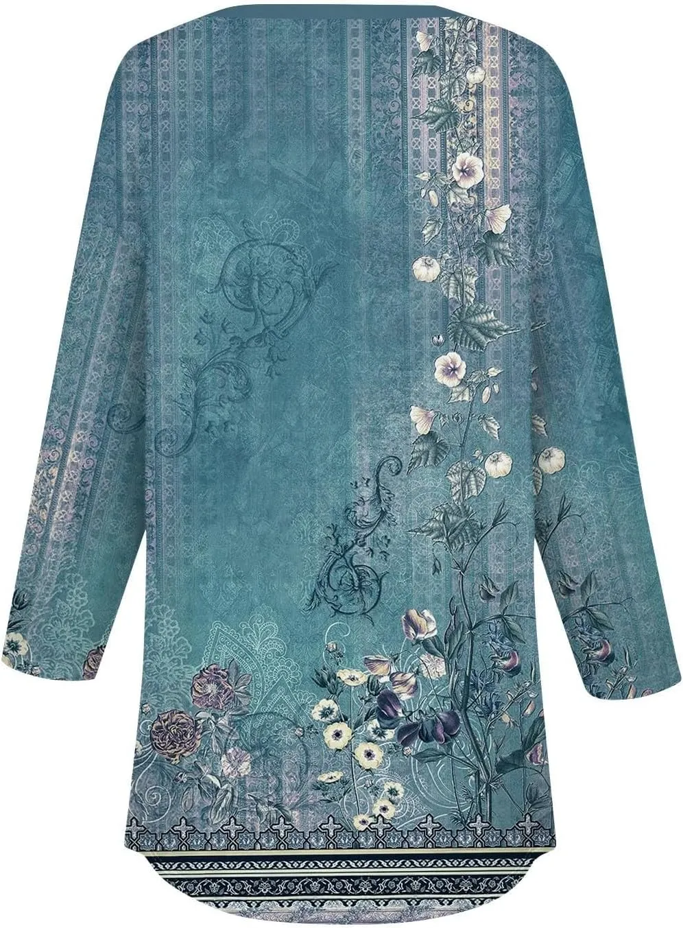 3/4 Length Sleeve Womens Tops 2025 Spring Henley Neck Casual Print Tunic T Shirts Summer Trendy Boho Floral Blouses