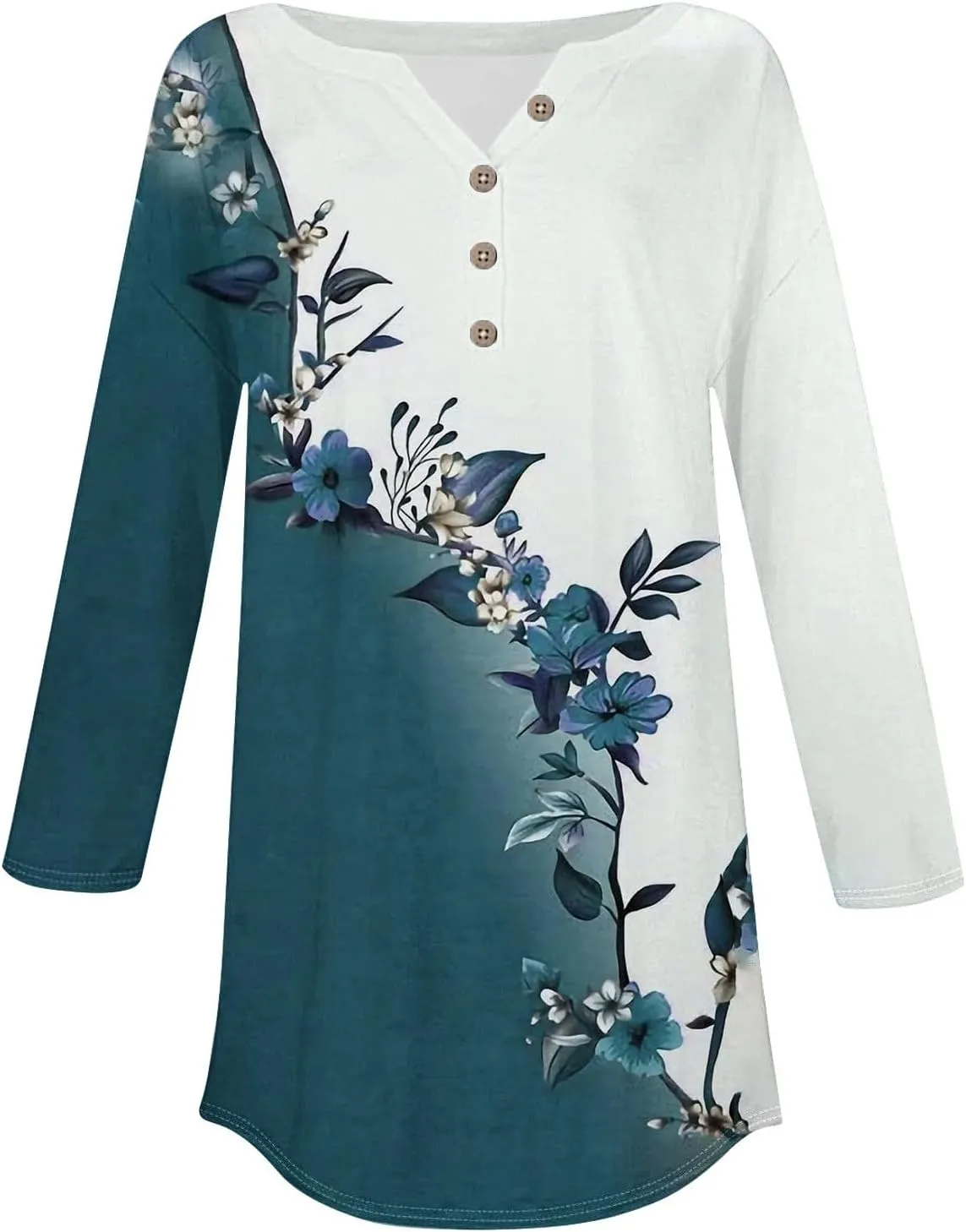 3/4 Length Sleeve Womens Tops 2025 Spring Henley Neck Casual Print Tunic T Shirts Summer Trendy Boho Floral Blouses