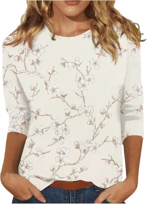 3/4 Length Sleeve Womens Tops Casual Loose Fit T Shirts Cute Three Quarter Length Tunic Tops Ladies Tops and Blouses