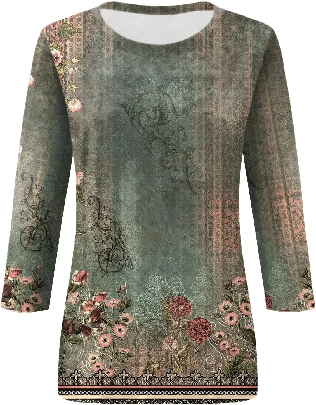 3/4 Length Sleeve Womens Tops Dressy Casual Cute Print Graphic Tees Blouses Casual Plus Size Basic Tops