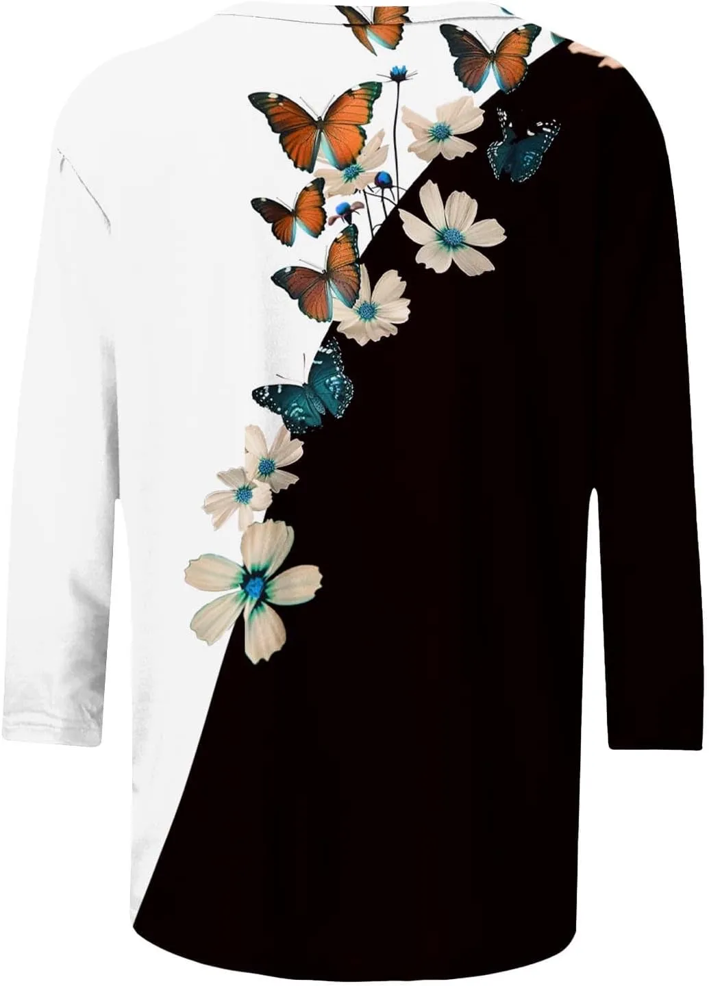 3/4 Sleeve Tops for Women Summer Butterfly Floral Paisley Print Tees Shirt Trendy Ladies Blouse Dressy Casual Clothing