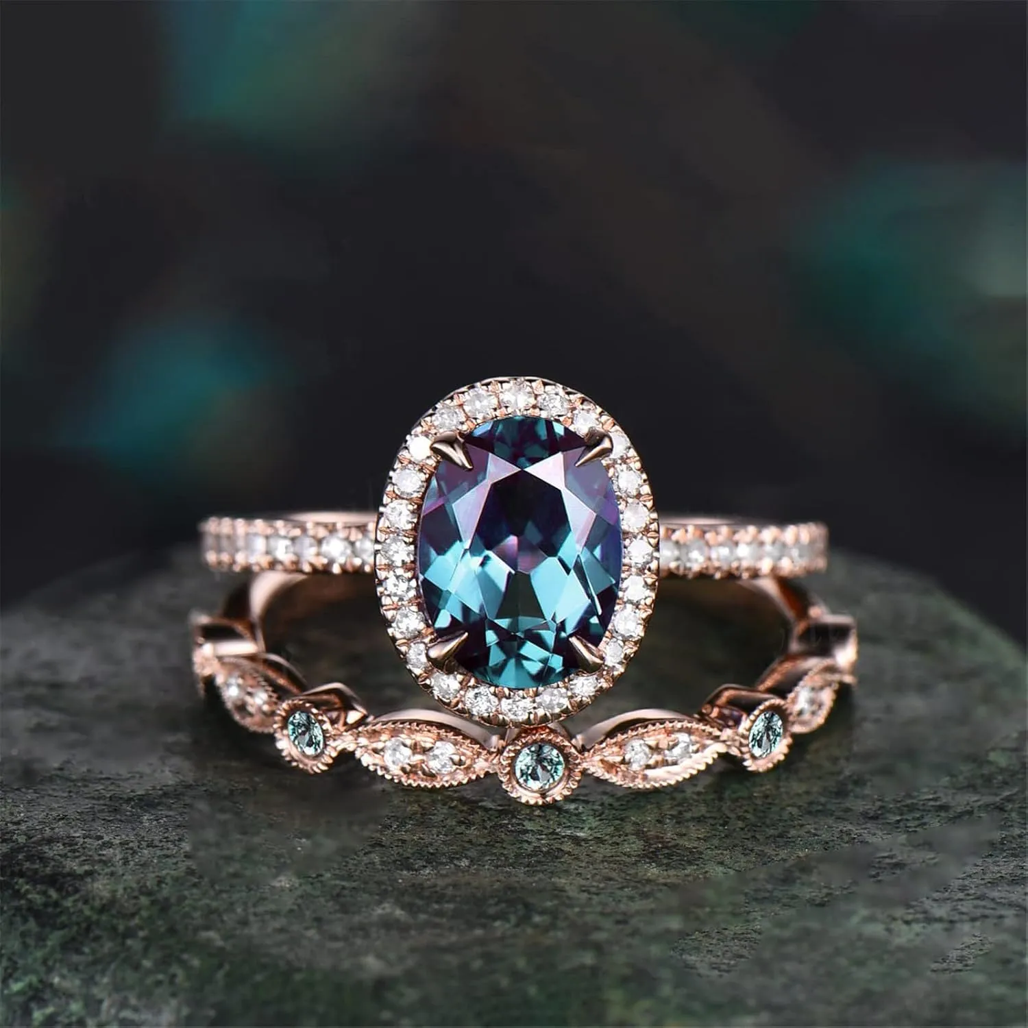 3Pcs Gemstone Rings Set for Women Simulated Diamond Wedding Bands Inlaid Zircon Anniversary Rings Elegant (A, 7)