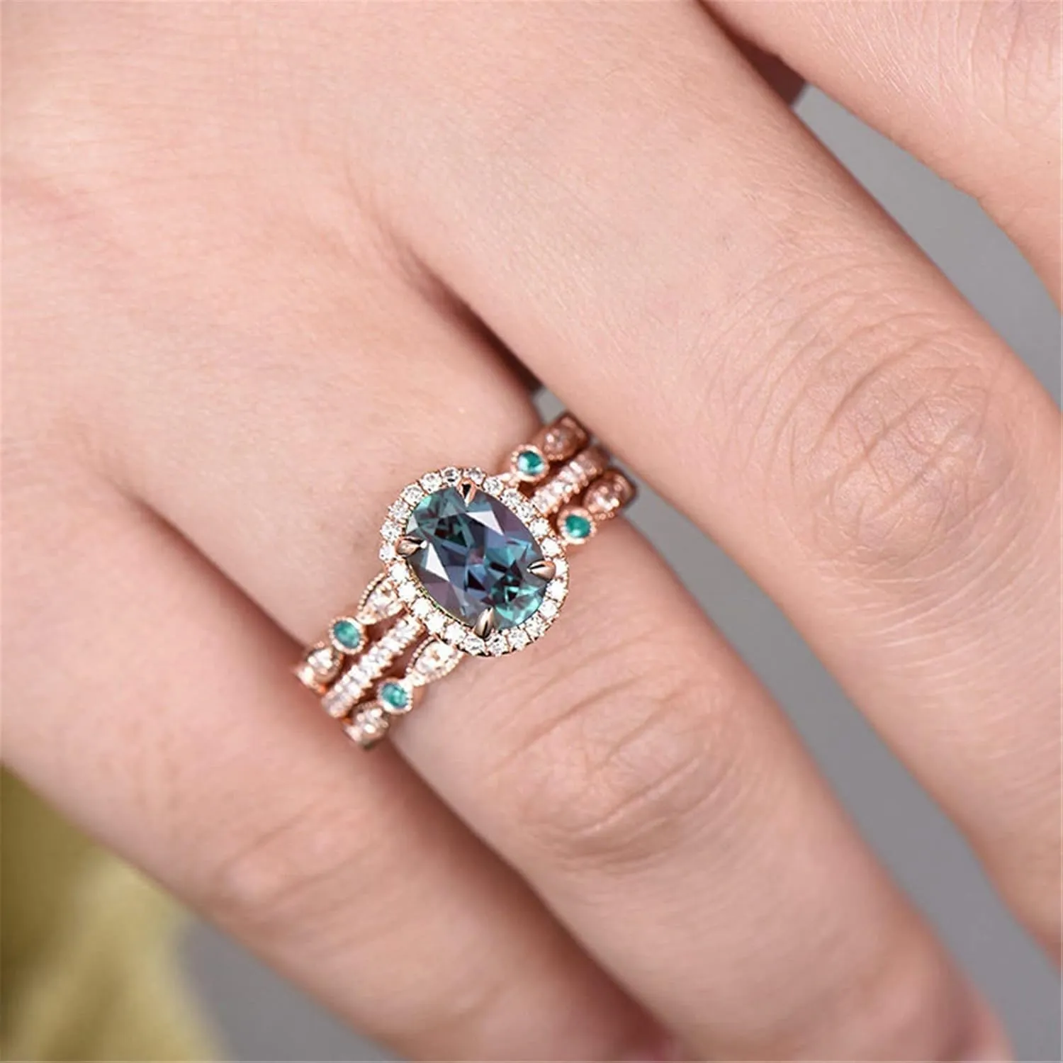 3Pcs Gemstone Rings Set for Women Simulated Diamond Wedding Bands Inlaid Zircon Anniversary Rings Elegant (A, 7)