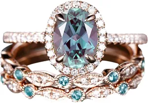 3Pcs Gemstone Rings Set for Women Simulated Diamond Wedding Bands Inlaid Zircon Anniversary Rings Elegant (A, 7)