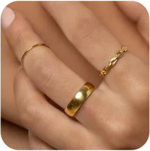 3PCS Gold Stacking Rings Set for Women 14K Gold Plated Stackable Rings Simple Midi Thumb Finger Ring Size 5/6/7/8/9/10 Jewelry Gifts for Women