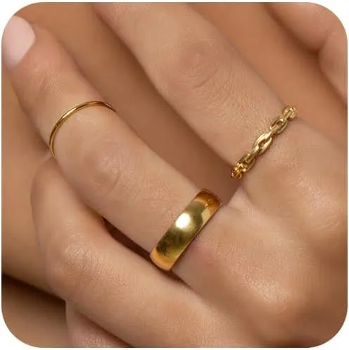 3PCS Gold Stacking Rings Set for Women 14K Gold Plated Stackable Rings Simple Midi Thumb Finger Ring Size 5/6/7/8/9/10 Jewelry Gifts for Women