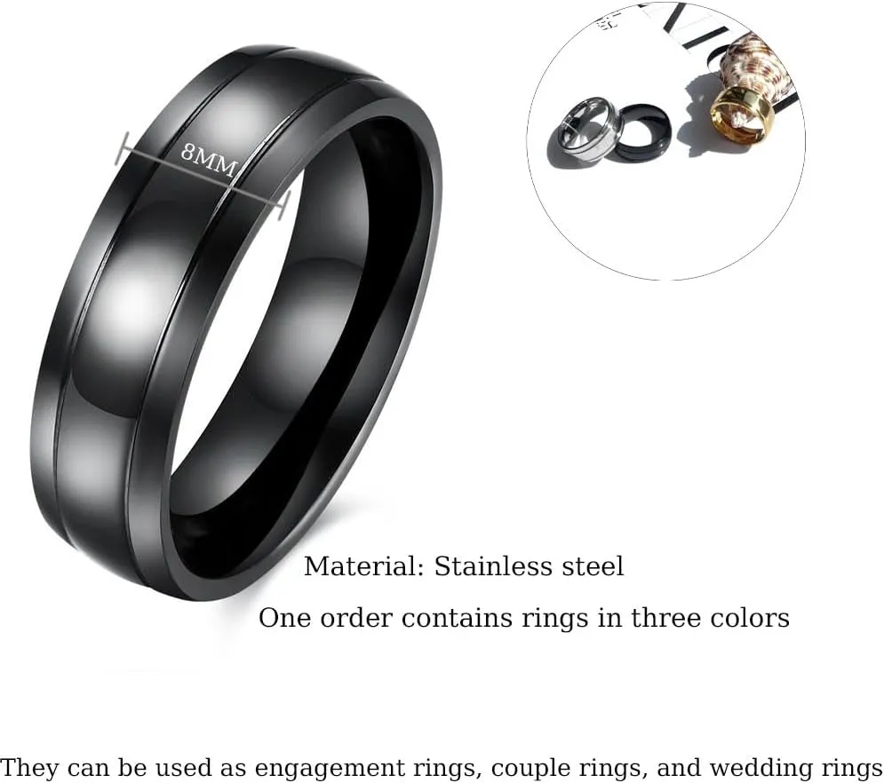 3PCS Rings for Men Wedding Bands Gold/Silver/Black Stainless Steel Rings for Men anillos para hombre Wedding Ring Cool Simple Band Engagement Ring Jewelry Gift for Men/Women