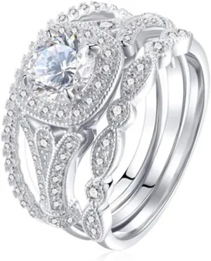 3Pcs Square Cut Princess CZ Cubic Zirconia Ring Set Wedding Bands Elegant Jewelry Women Engagement Rings