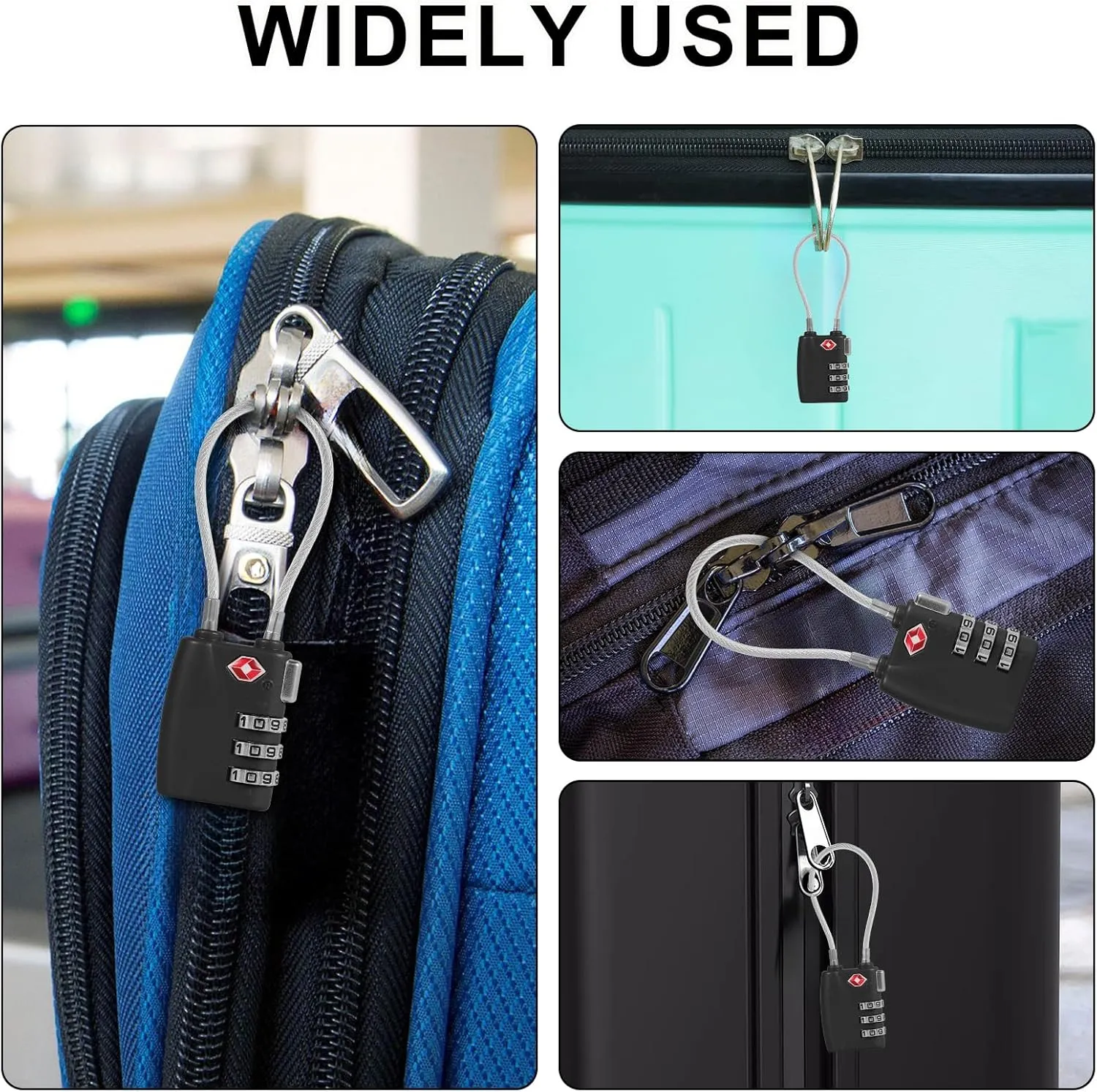 5pcs Cable Luggage Lock, Combination Travel Cable Locks, 3-Digit Padlock Re-Settable Combination Locker, Zinc Alloy Zipper Locks, Waterproof Suitcase Lock for Locker Backpack (Black)