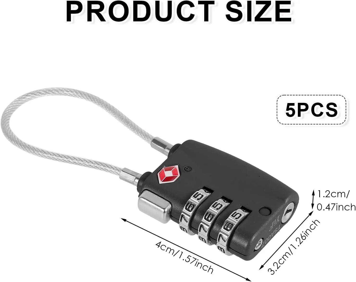 5pcs Cable Luggage Lock, Combination Travel Cable Locks, 3-Digit Padlock Re-Settable Combination Locker, Zinc Alloy Zipper Locks, Waterproof Suitcase Lock for Locker Backpack (Black)