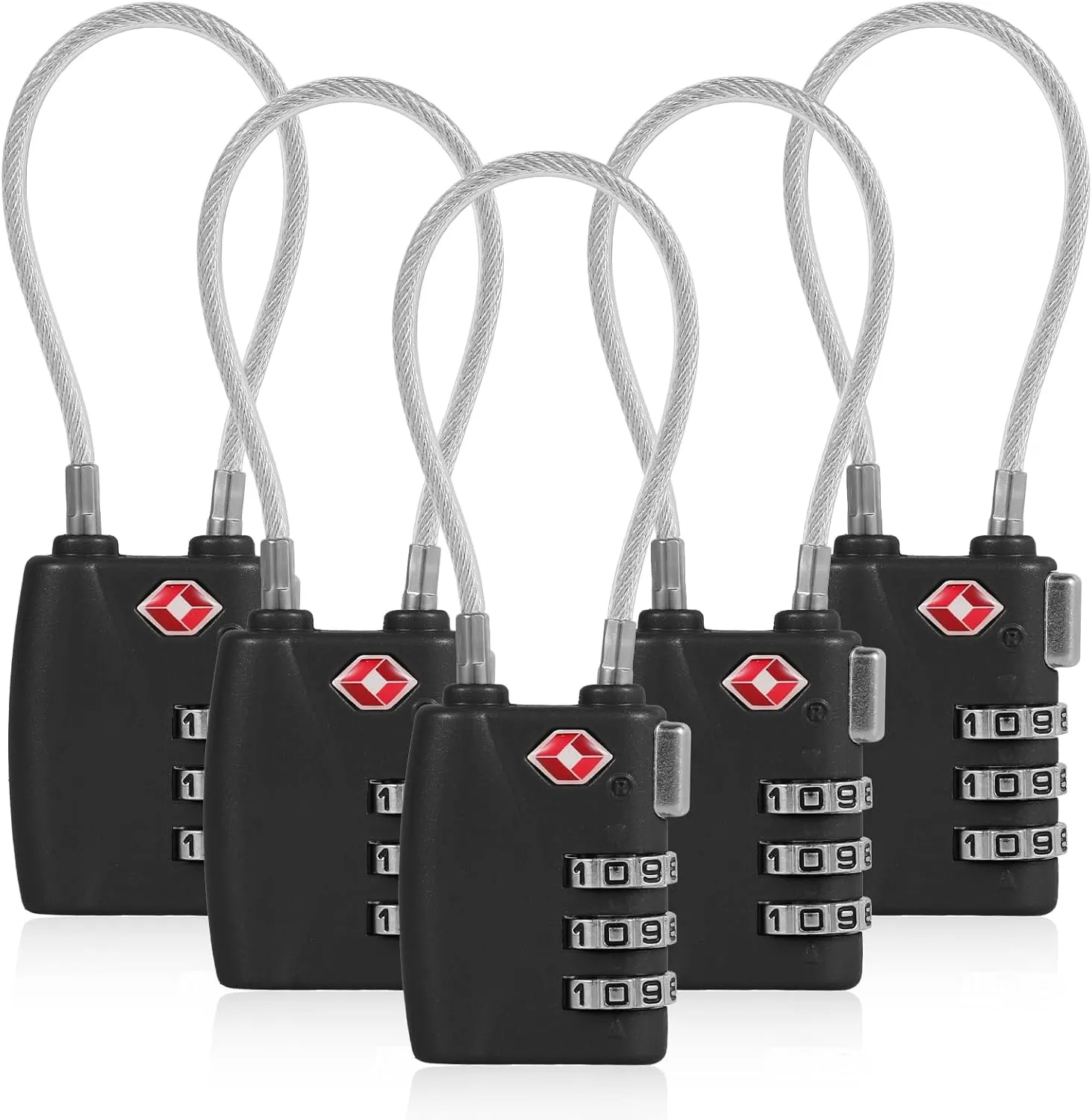 5pcs Cable Luggage Lock, Combination Travel Cable Locks, 3-Digit Padlock Re-Settable Combination Locker, Zinc Alloy Zipper Locks, Waterproof Suitcase Lock for Locker Backpack (Black)