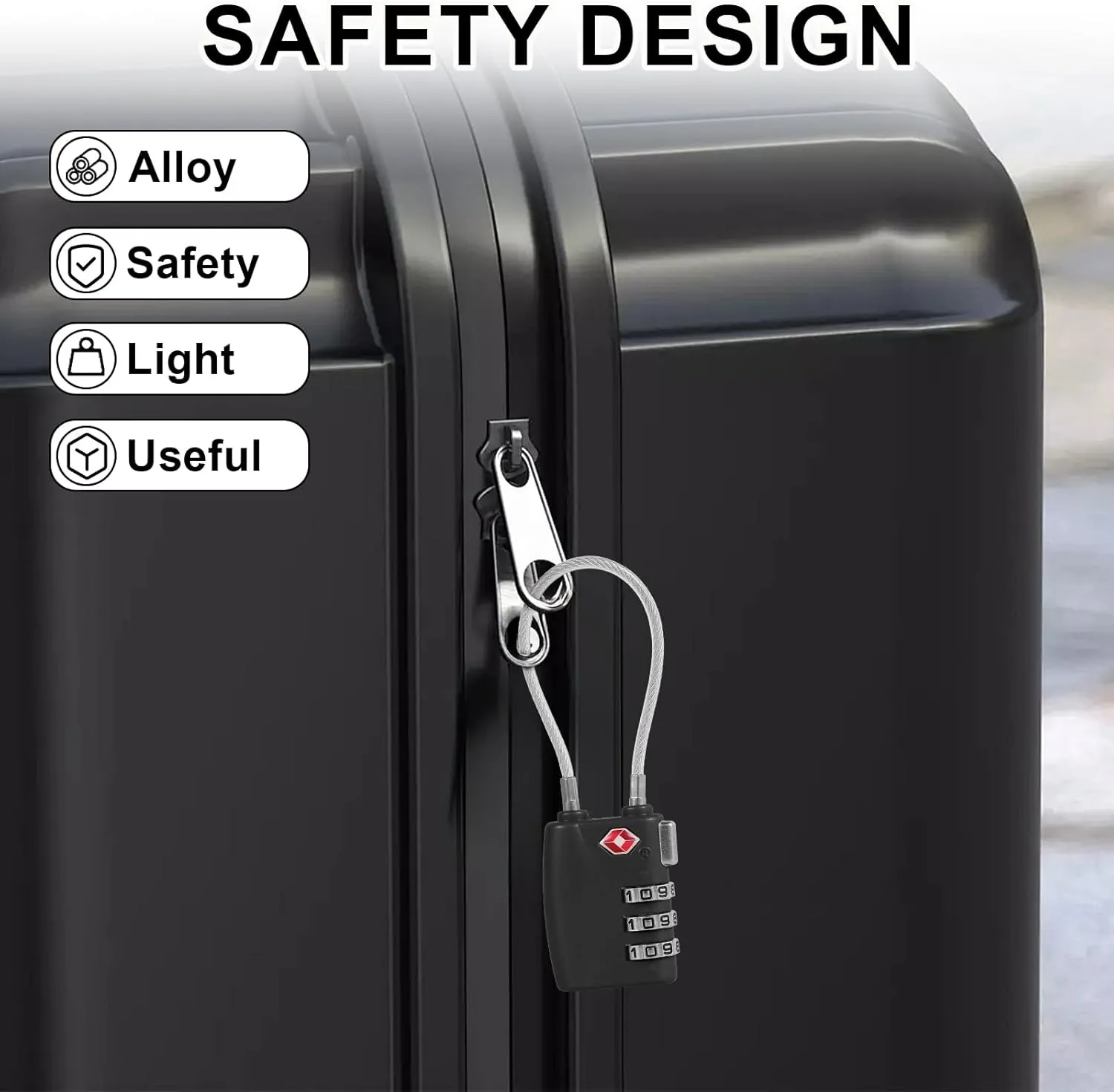 5pcs Cable Luggage Lock, Combination Travel Cable Locks, 3-Digit Padlock Re-Settable Combination Locker, Zinc Alloy Zipper Locks, Waterproof Suitcase Lock for Locker Backpack (Black)