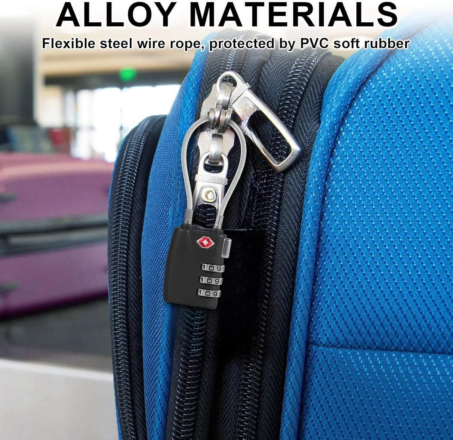5pcs Cable Luggage Lock, Combination Travel Cable Locks, 3-Digit Padlock Re-Settable Combination Locker, Zinc Alloy Zipper Locks, Waterproof Suitcase Lock for Locker Backpack (Black)