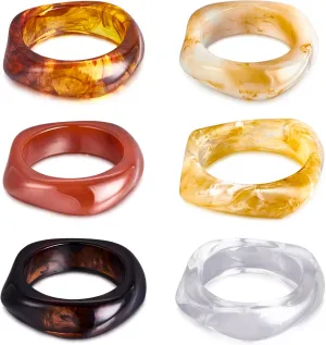 6 Pcs Colorful Square Acrylic Resin Bangle Bracelet Wide Geometric Irregular Geometric Wristbands Cuff Bangle Bracelet for Women