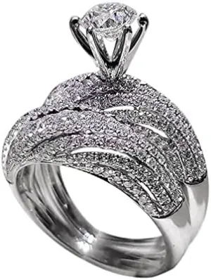 6-prong Solitaire Bridal Rings Set Antique/Vintage Promise Statement Engagement Ring Set for Women/Her