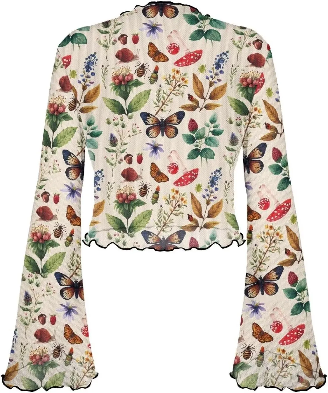 70S Tops for Women Plus Size Bell Sleeve Top Mesh Lettuce Trim Tops Sexy Crop Tops