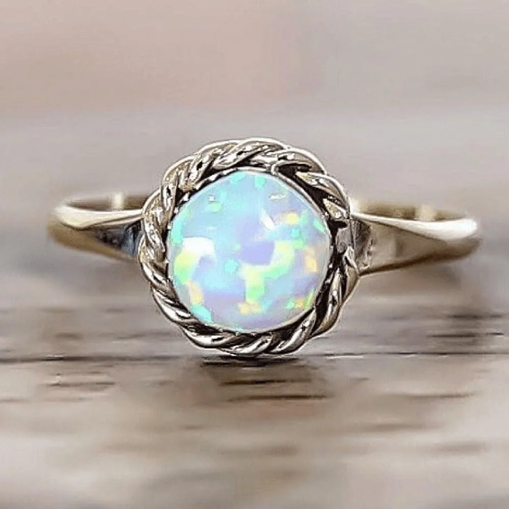 8pcs Opal Rings Set for Women Simulated Gemstone Ring Wedding Engagement Band Stackable Rings (Silver, one Size)