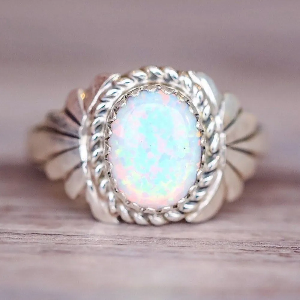 8pcs Opal Rings Set for Women Simulated Gemstone Ring Wedding Engagement Band Stackable Rings (Silver, one Size)