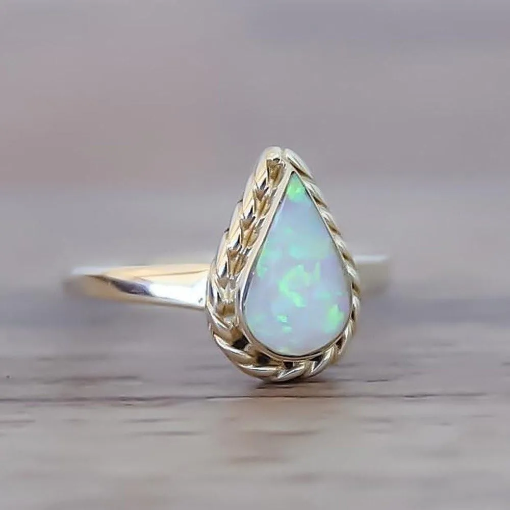 8pcs Opal Rings Set for Women Simulated Gemstone Ring Wedding Engagement Band Stackable Rings (Silver, one Size)