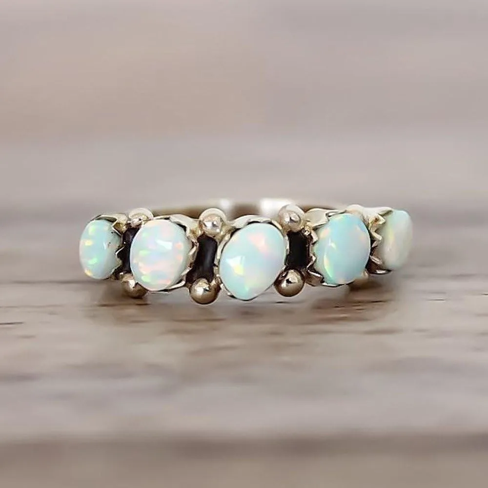 8pcs Opal Rings Set for Women Simulated Gemstone Ring Wedding Engagement Band Stackable Rings (Silver, one Size)