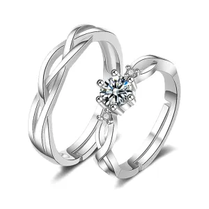 925 Silver Couple Rings Set Adjustable Matching Rings Love Token Open Rings L Love You Wedding Relationship Rings Engagement Rings