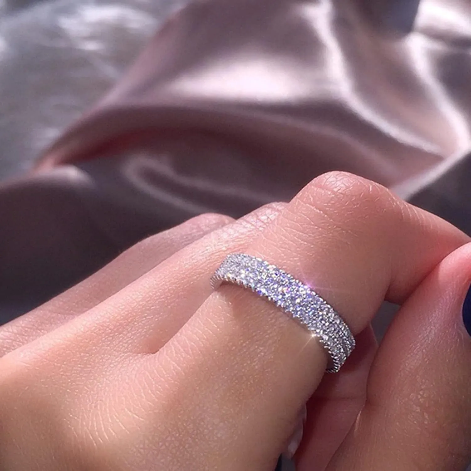 925 Silver CZ Round Cut Cubic Zirconia Stackable Ring Bands for Women Wedding Engagement Rings Pave Set