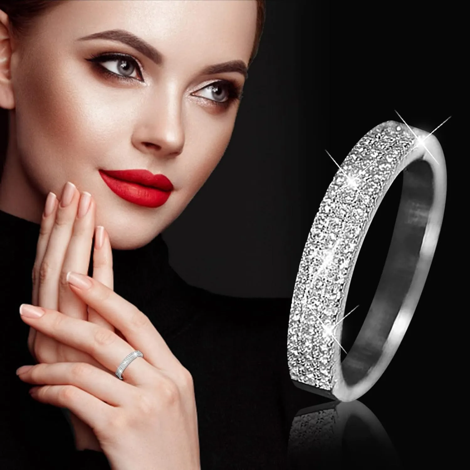 925 Silver CZ Round Cut Cubic Zirconia Stackable Ring Bands for Women Wedding Engagement Rings Pave Set