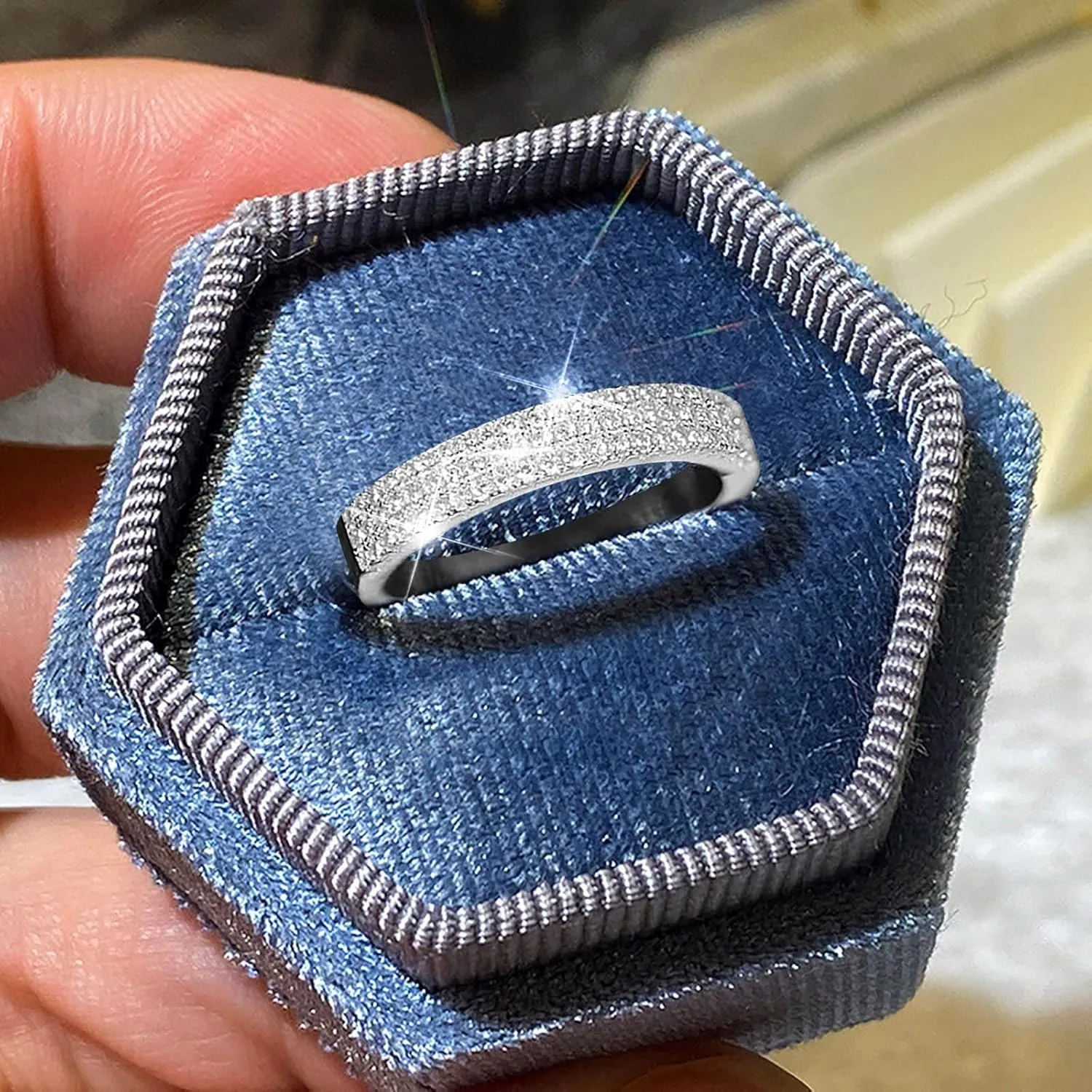 925 Silver CZ Round Cut Cubic Zirconia Stackable Ring Bands for Women Wedding Engagement Rings Pave Set