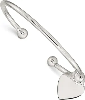 925 Sterling Silver 3mm Heart Bangle Bracelet