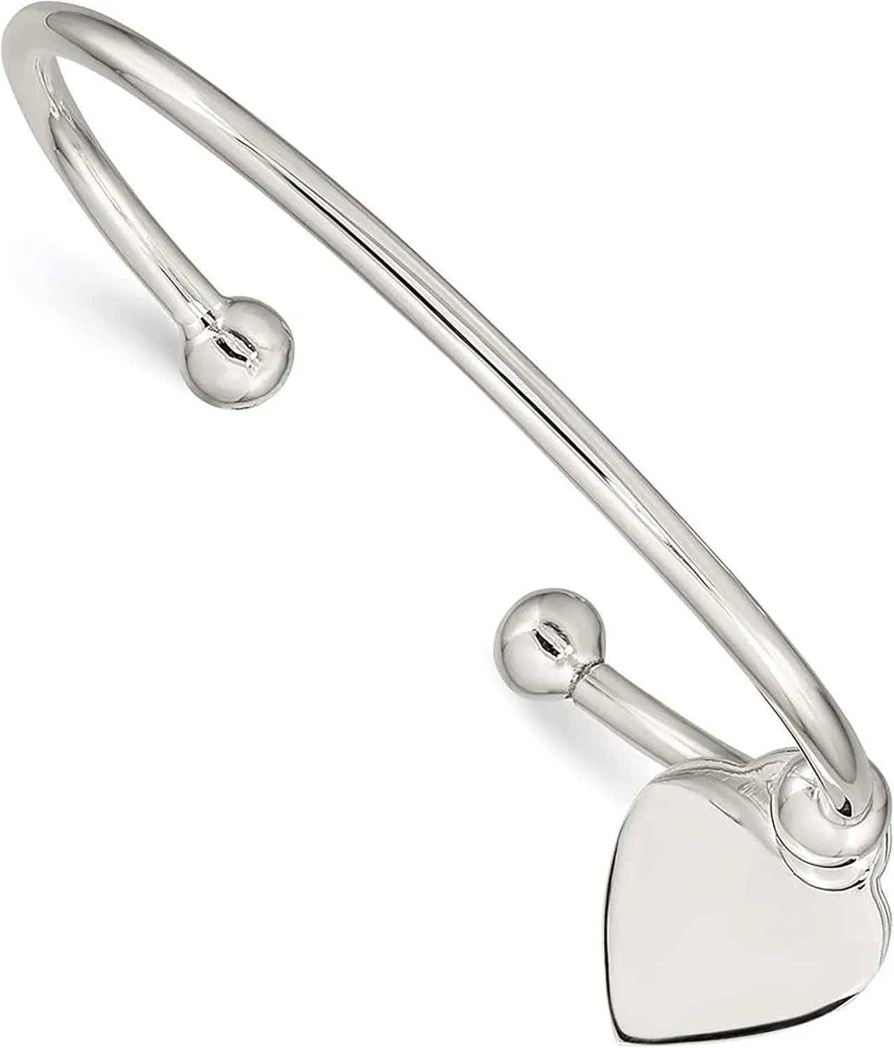 925 Sterling Silver 3mm Heart Bangle Bracelet