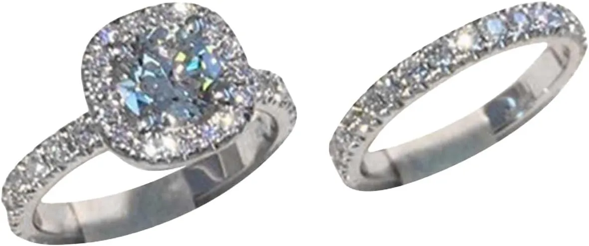 925 Sterling Silver Bridal Rings Sets,White Gold Plated Cubic Zirconia Engagement Wedding Band for Women Promise Ring for Her