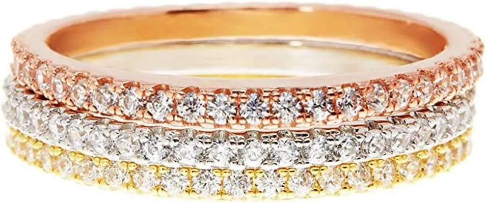 925 Sterling Silver Eternity Ring for Women,Gold Plated Engagement Wedding Bands Stackable Cubic Zirconia Statement Rings