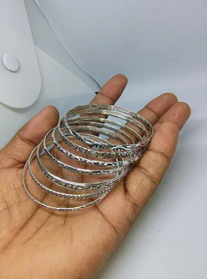 925 Sterling Silver fish and floral designer Bangles For Women, Slender Skinny Stackable Bangles,Round Bangles, Stacking Bracelets, Set of 7 Handmade Bangles BY ISHU JEWELLER (7, Silver)