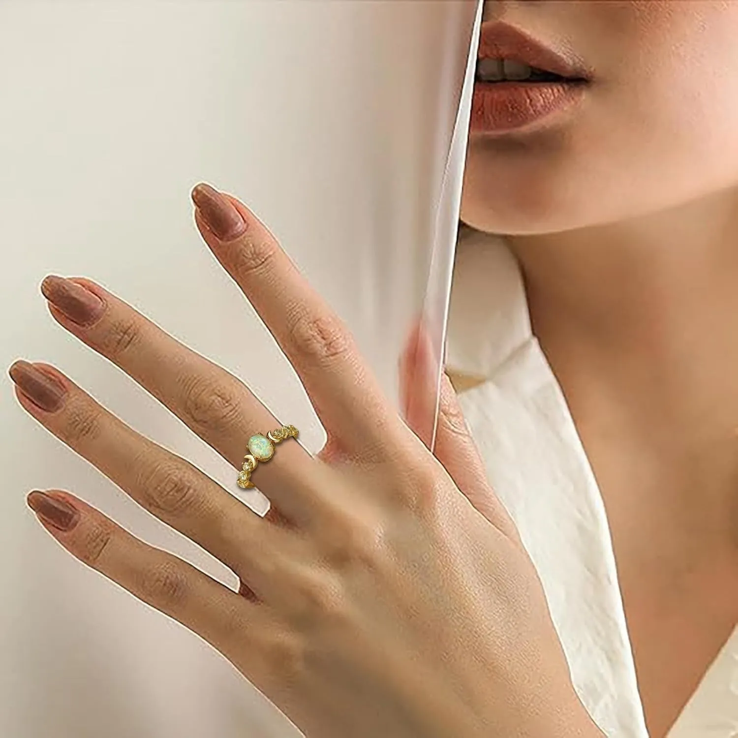 925 Sterling Silver Statement Promise Wedding Bands for Women,Cubic Zirconia Birthstone Rings for Bridal Opal Promise Rings