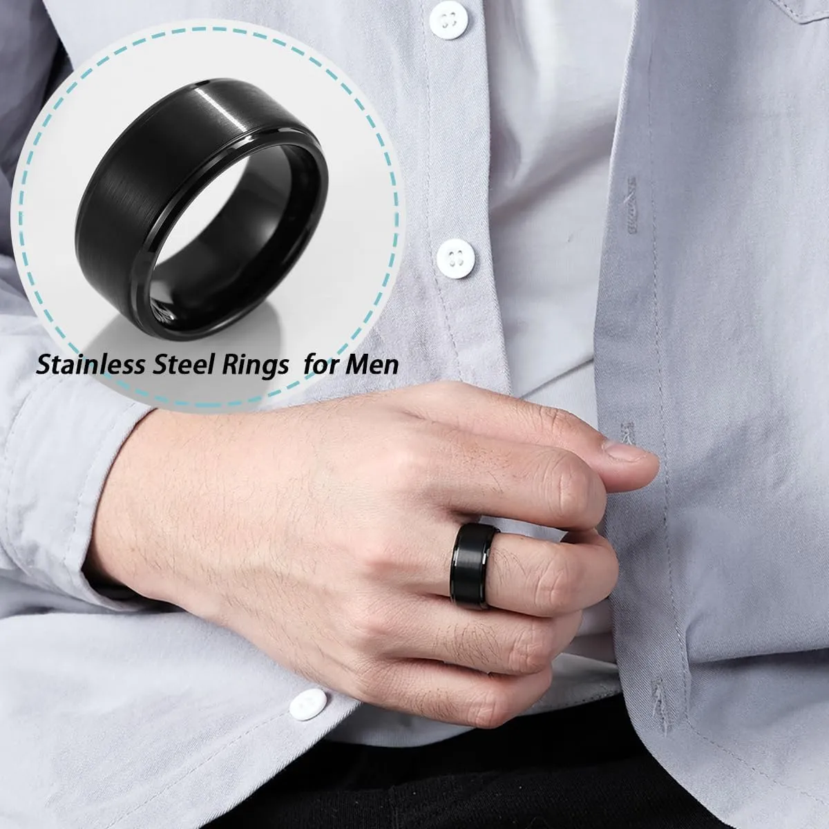 9PCS Stainless Steel Rings for Men Black Rings Pack Band Rings for Men Cool Spinner Rings Set Fidget Rings for Men Anillos Para Hombre Wedding Promise Mens Rings Jewelry