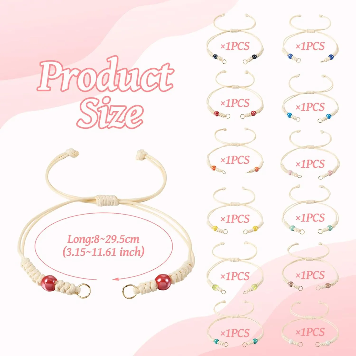 Adjustable Slider Bracelets Colorful Half Finished Bracelets Adjustable Beaded Bracelets DIY Friendship Bracelets for Women Jewelry Making Gifts Supplies