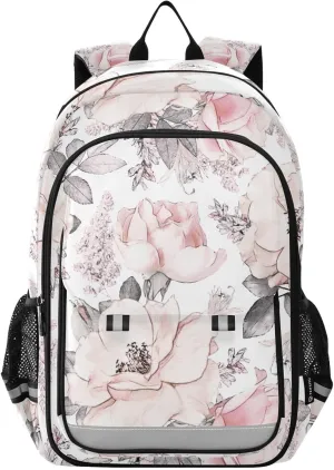ALAZA Pink Flowers Roses Leaves White Laptop Backpack Purse for Women Men School Bag 17 Inch Bookbag Student Boys Girls Travel Casual Daypack
