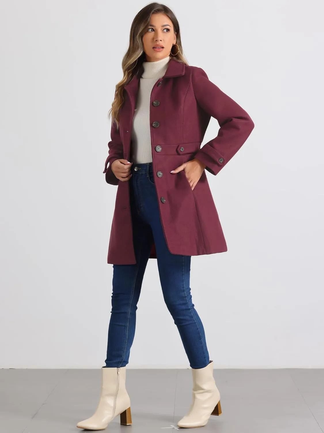 Allegra K Women's Winter Classic Outwear Overcoat with Pockets Single Breasted Pea Coat