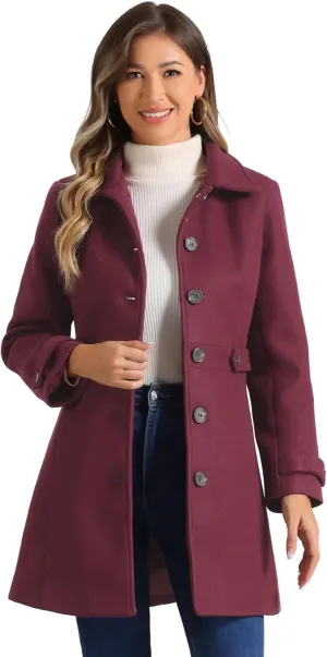 Allegra K Women's Winter Classic Outwear Overcoat with Pockets Single Breasted Pea Coat
