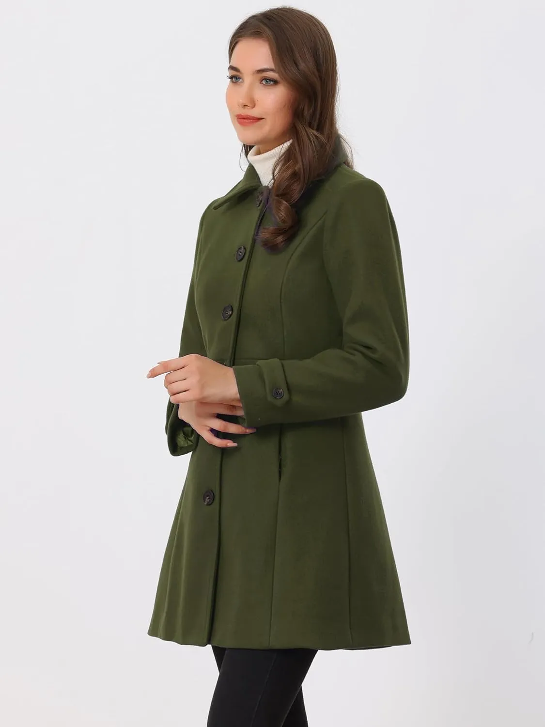 Allegra K Women's Winter Classic Outwear Overcoat with Pockets Single Breasted Pea Coat